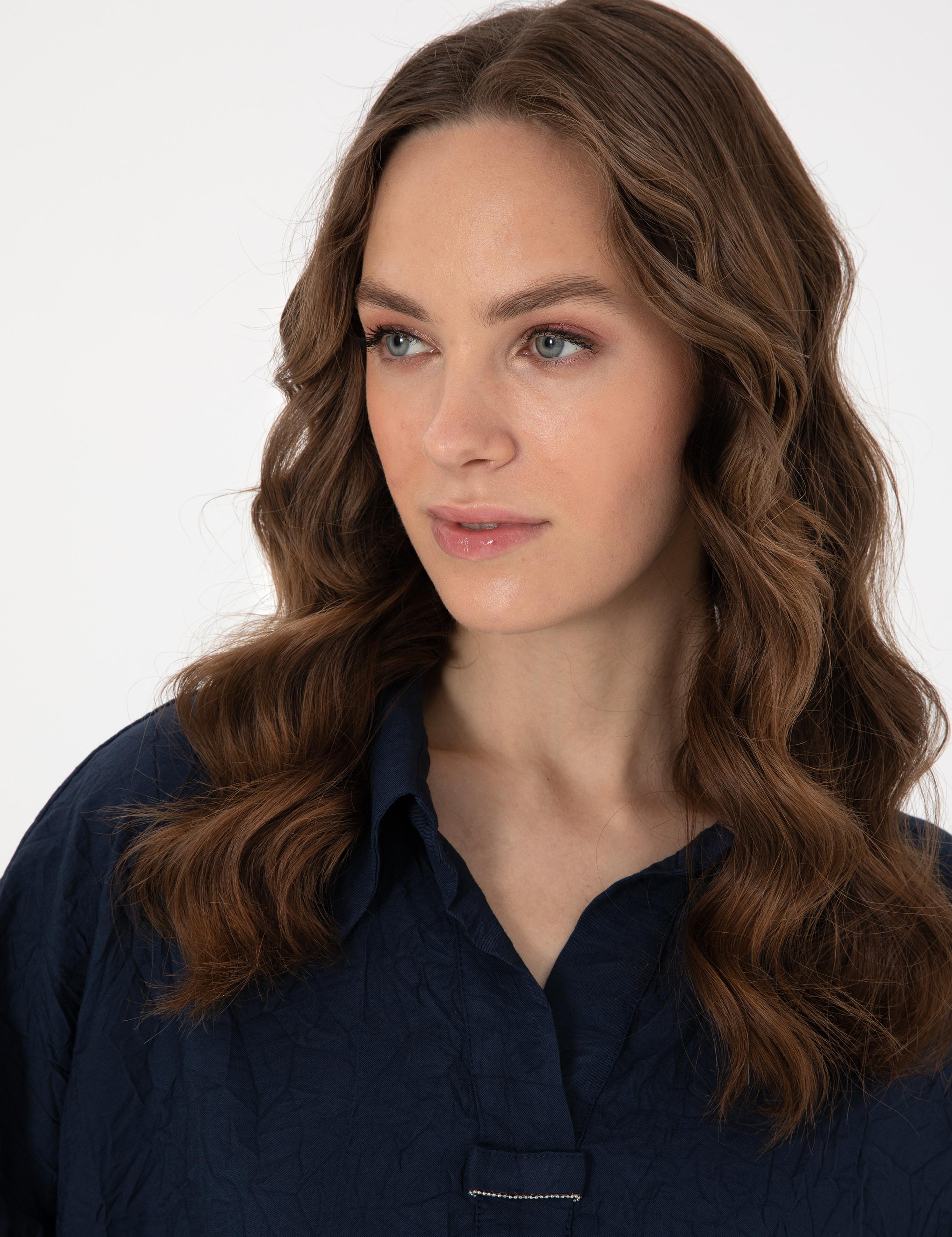 Lacivert Oversize Uzun Kollu Gömlek