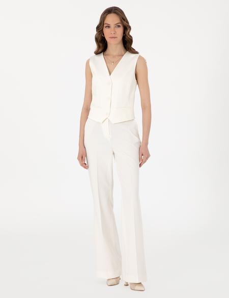Beyaz Flare Fit Kumaş Pantolon - 50300095004