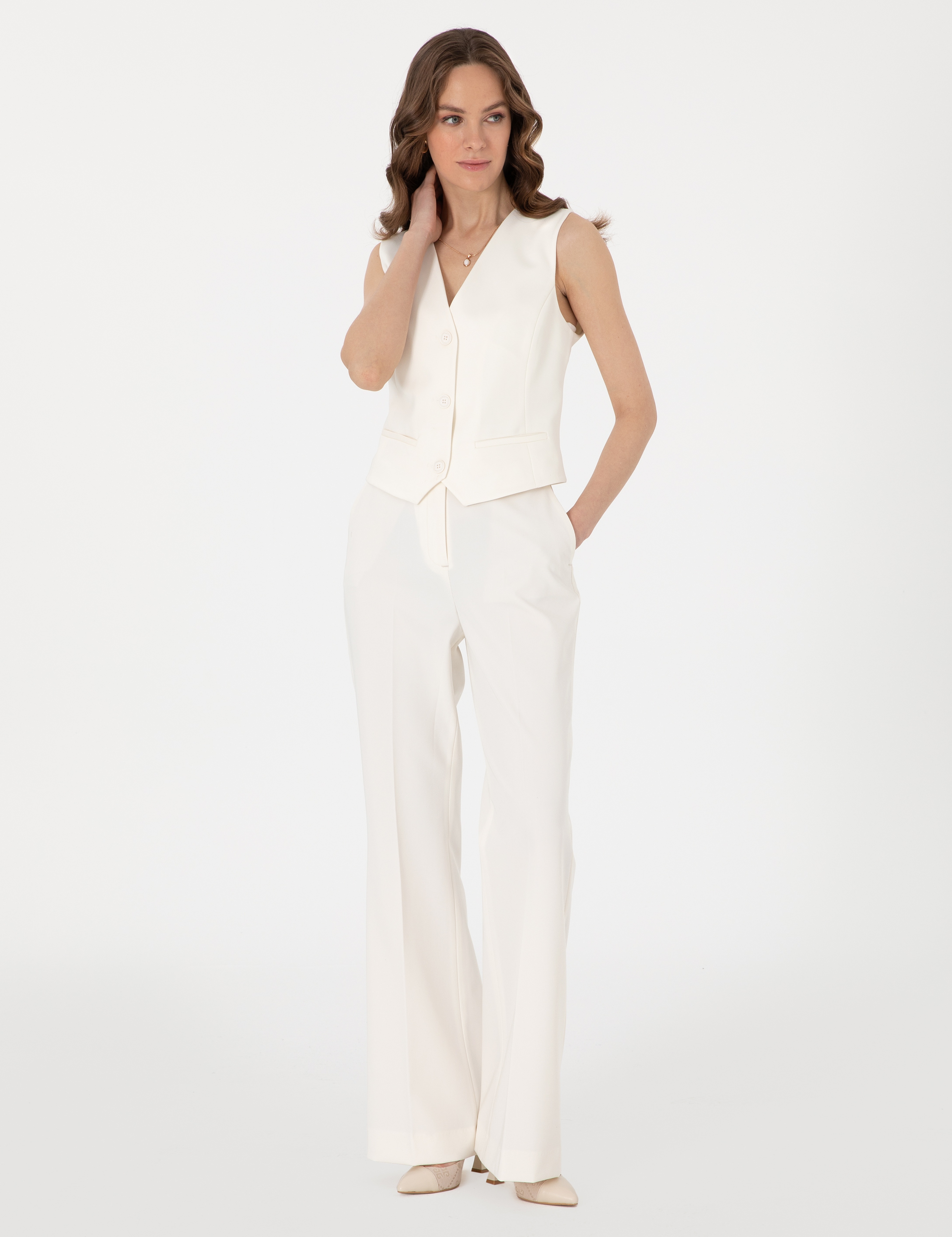 Beyaz Slim Fit Yelek - Image 4