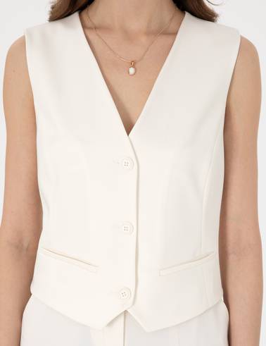Beyaz Slim Fit Yelek