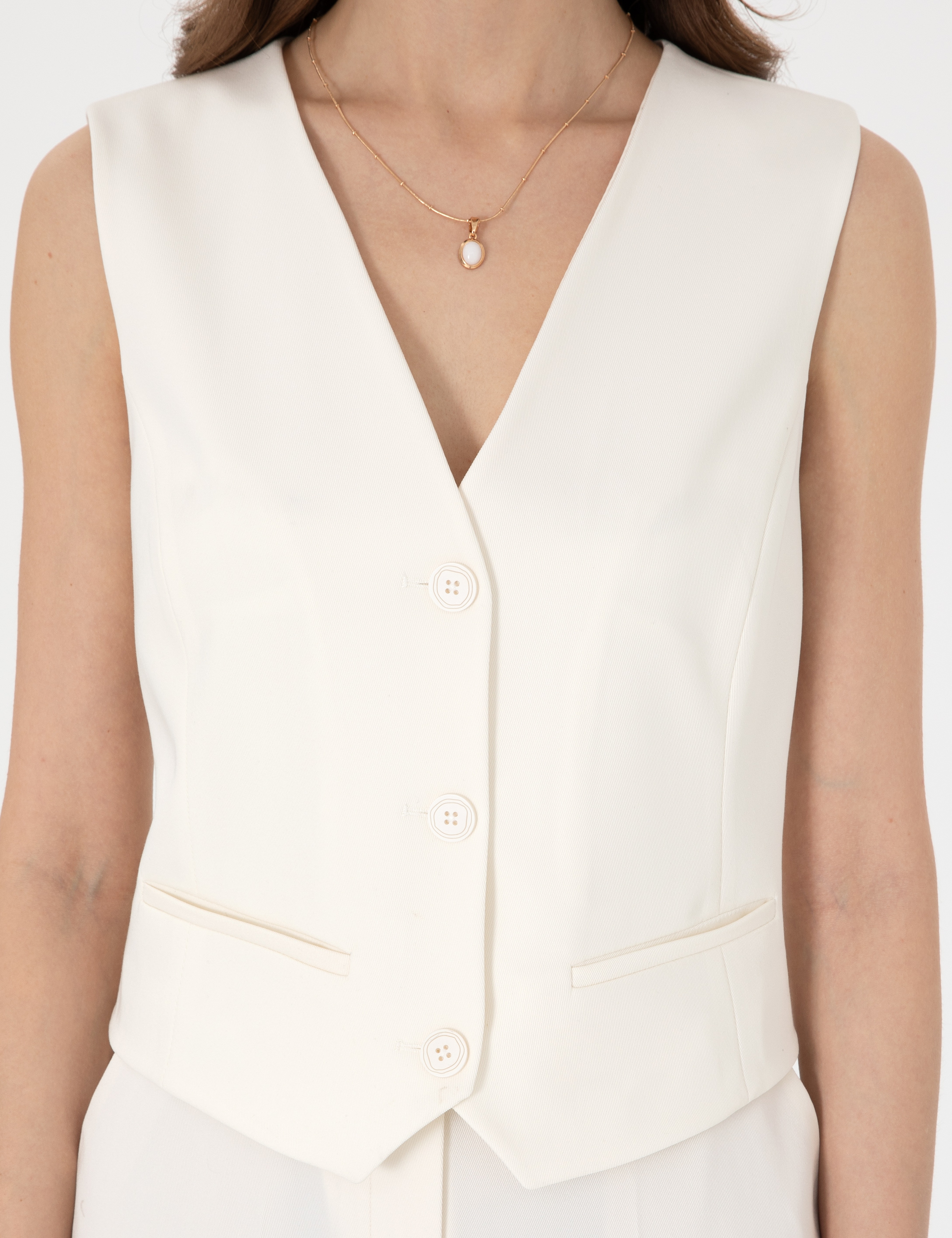 Beyaz Slim Fit Yelek - Image 6