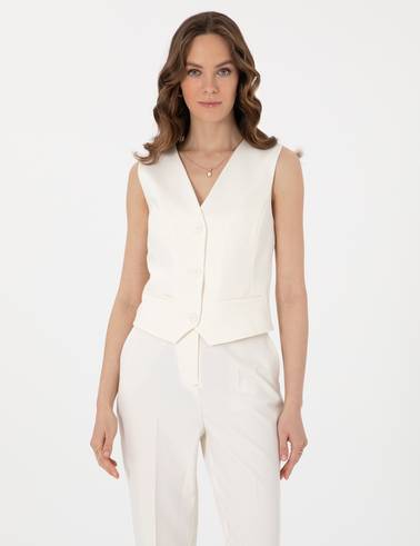 Beyaz Slim Fit Yelek