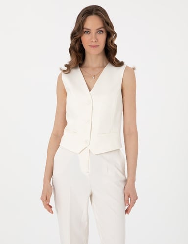 Beyaz Slim Fit Yelek