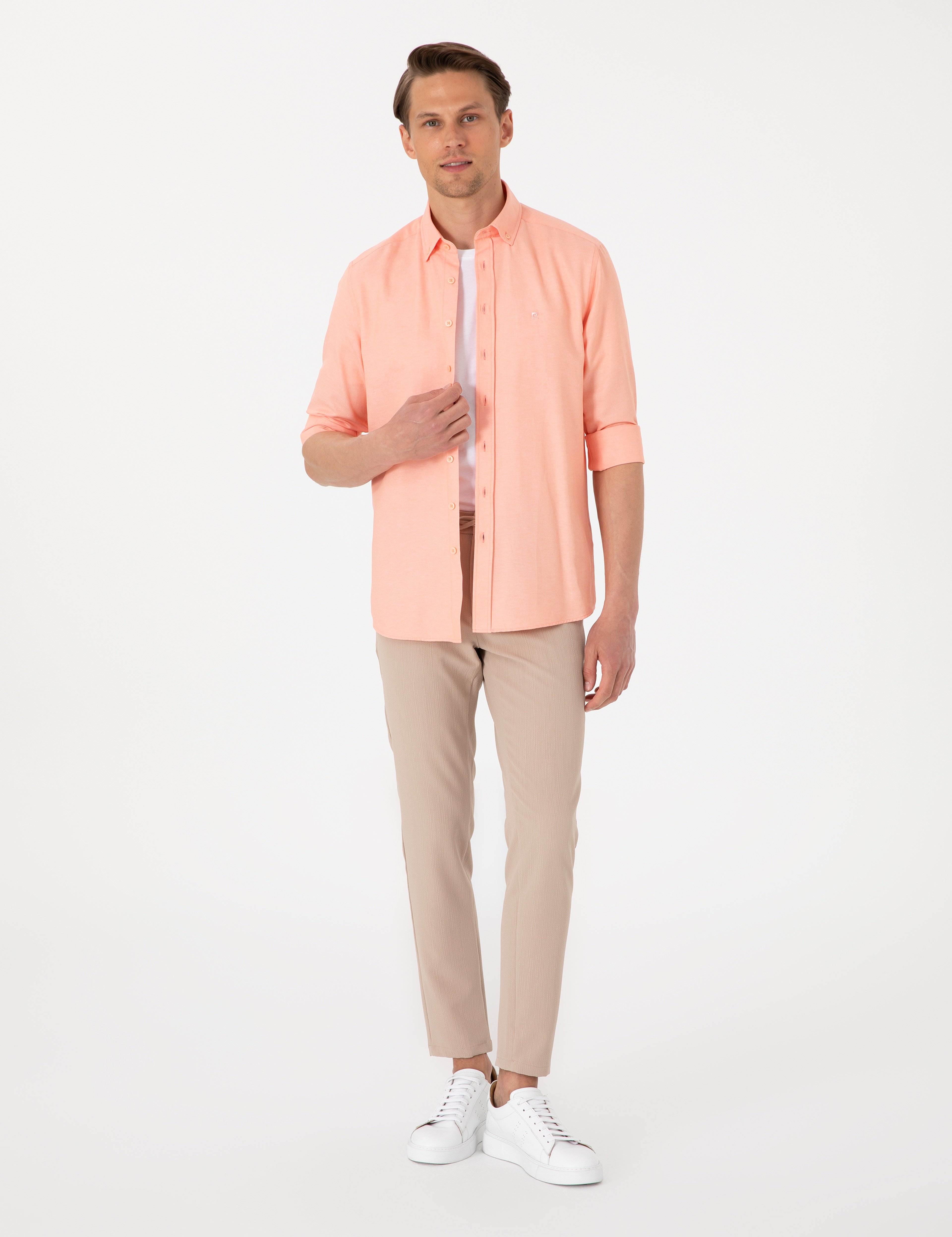 Mercan Oxford Slim Fit Kolay Ütülenebilir Gömlek - Image 4
