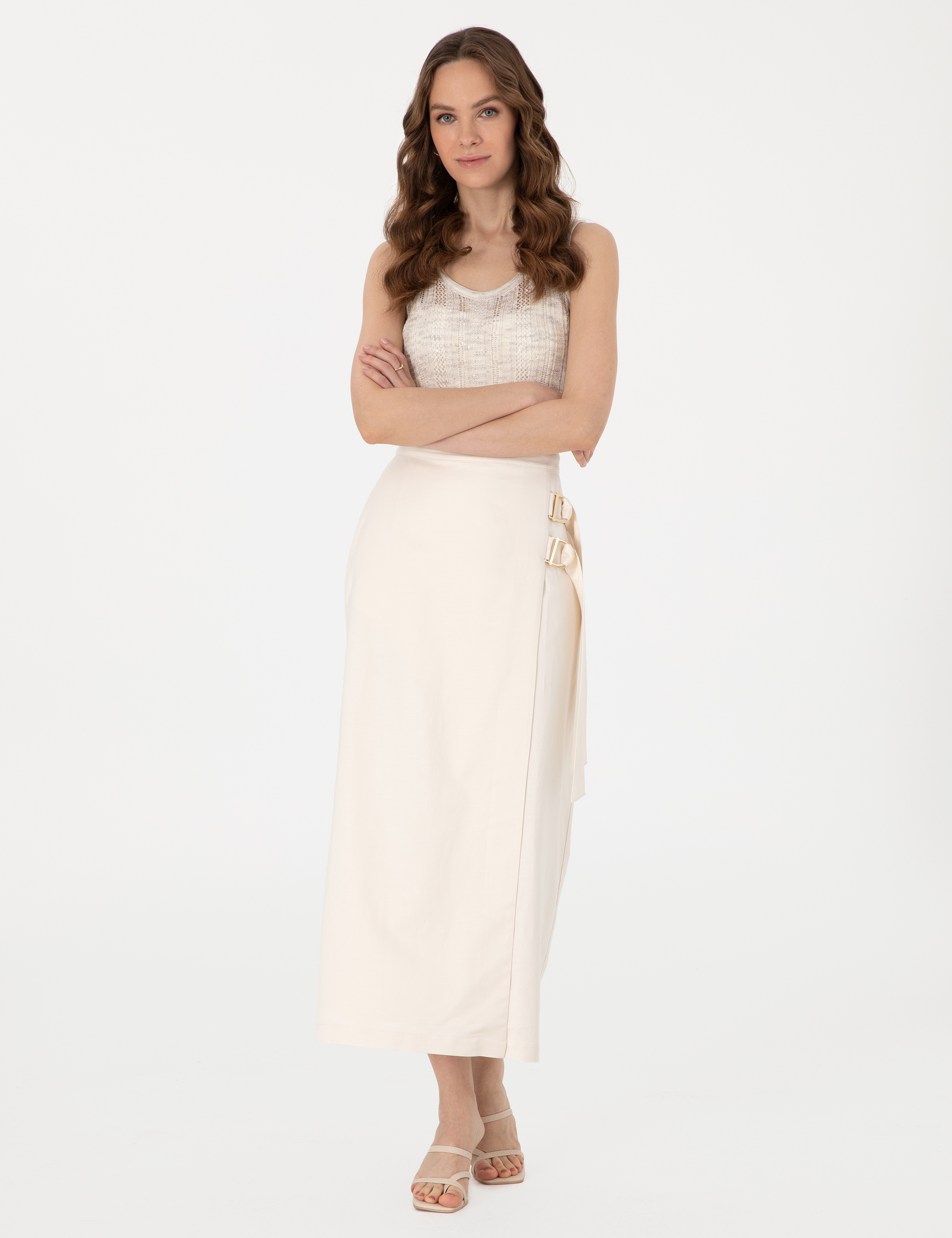 Kum Slim Fit Keten Karışımlı Triko Tişört - Image 4