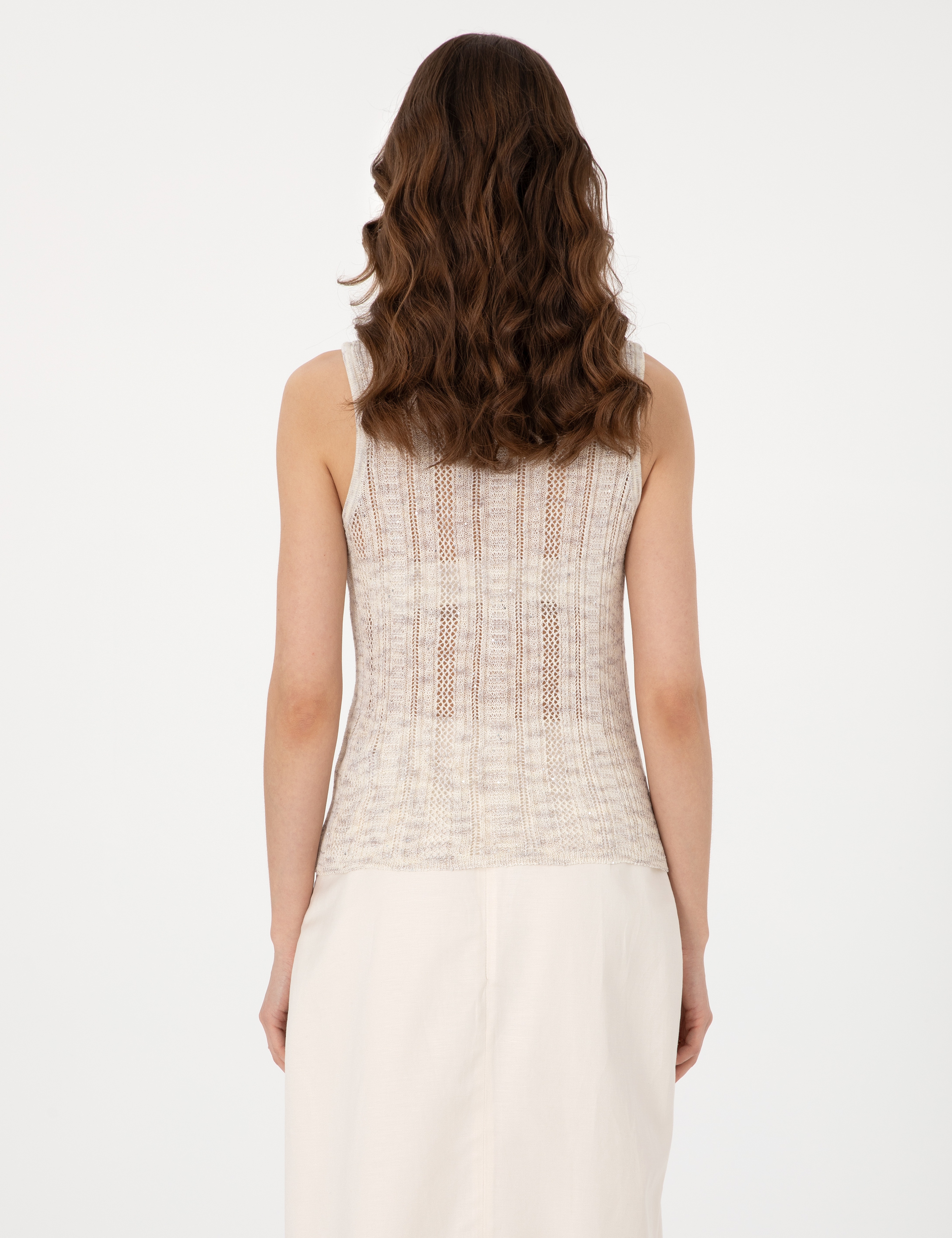 Kum Slim Fit Keten Karışımlı Triko Tişört - Image 5