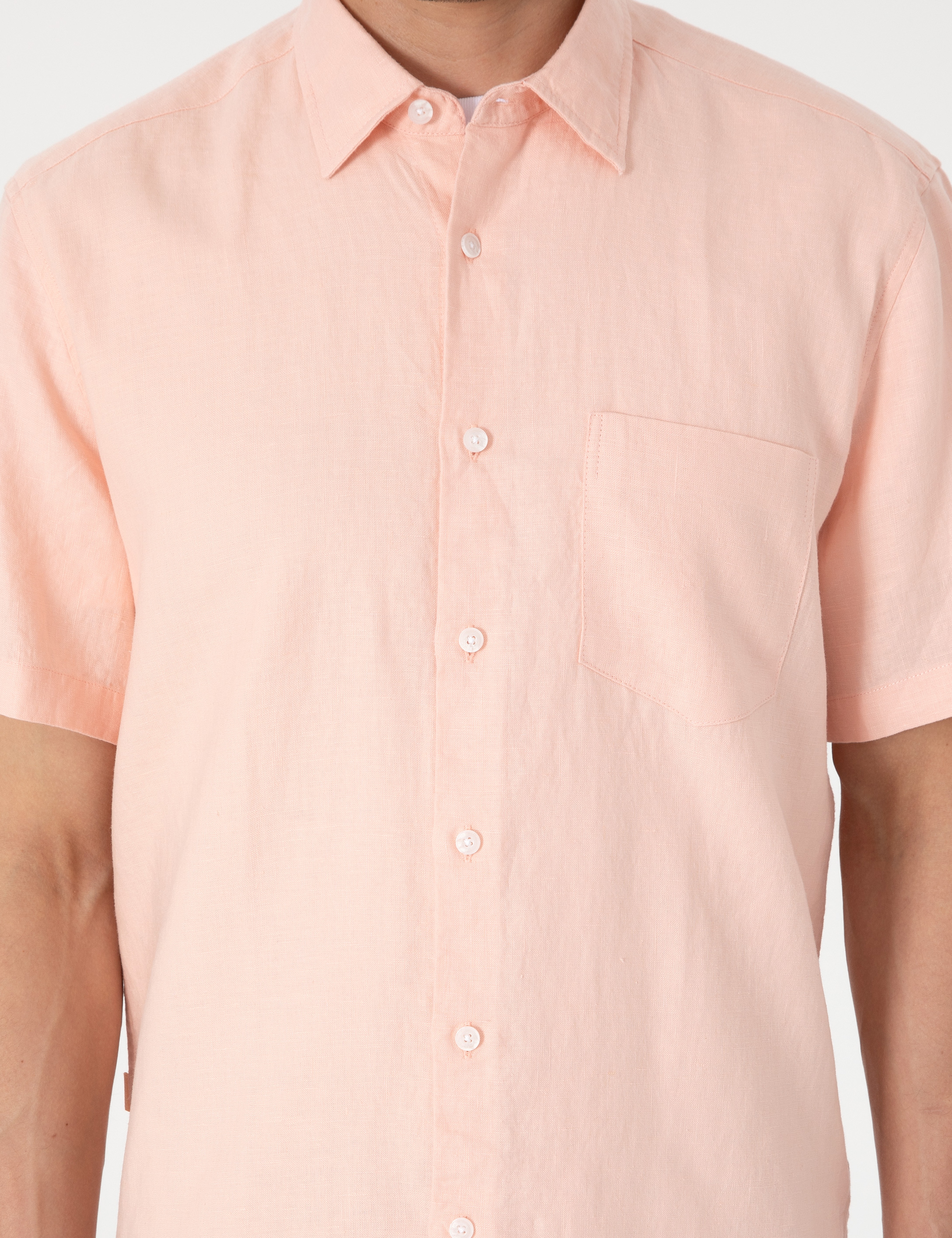 Pudra Comfort Fit %100 Keten Kısa Kollu Gömlek - Image 6