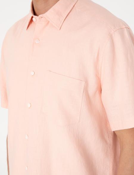 Pudra Comfort Fit %100 Keten Kısa Kollu Gömlek - 50317354005