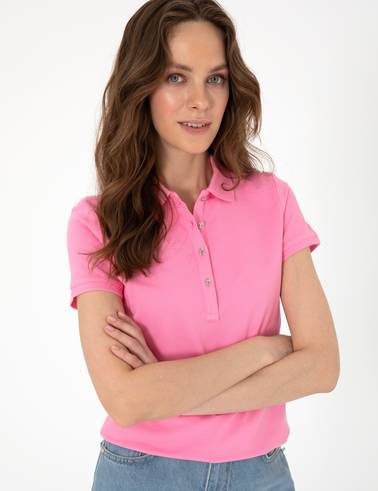 Pembe Slim Fit Pamuklu Polo Yaka Basic Tişört