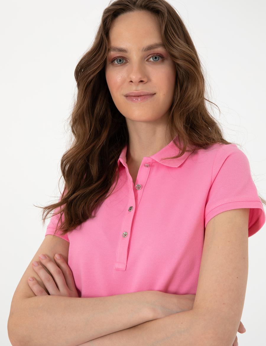 Pembe Regular Fit Pamuklu Polo Yaka Basic Tişört