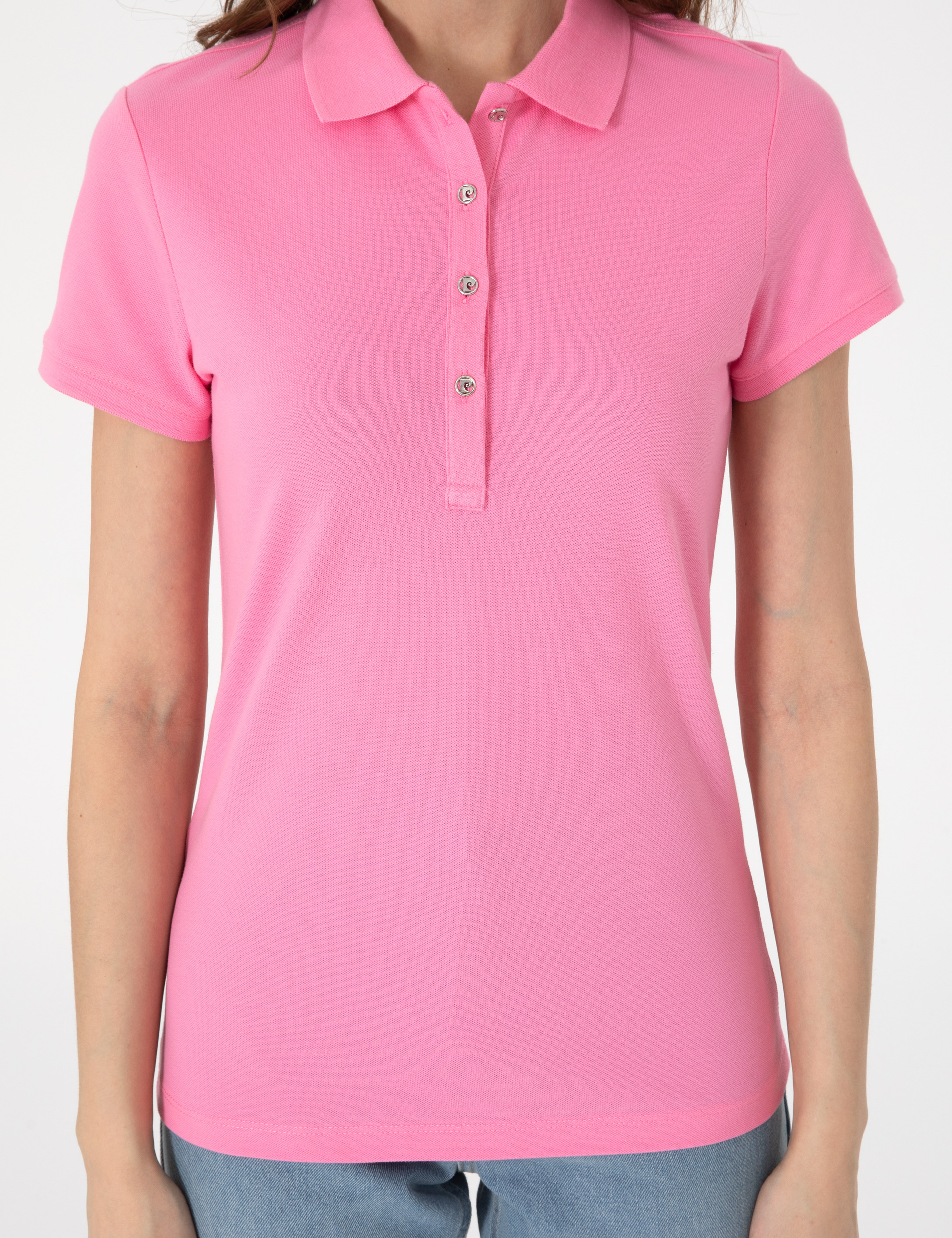 Pembe Slim Fit Pamuklu Polo Yaka Basic Tişört