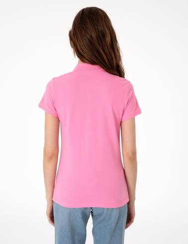 Pembe Slim Fit Pamuklu Polo Yaka Basic Tişört