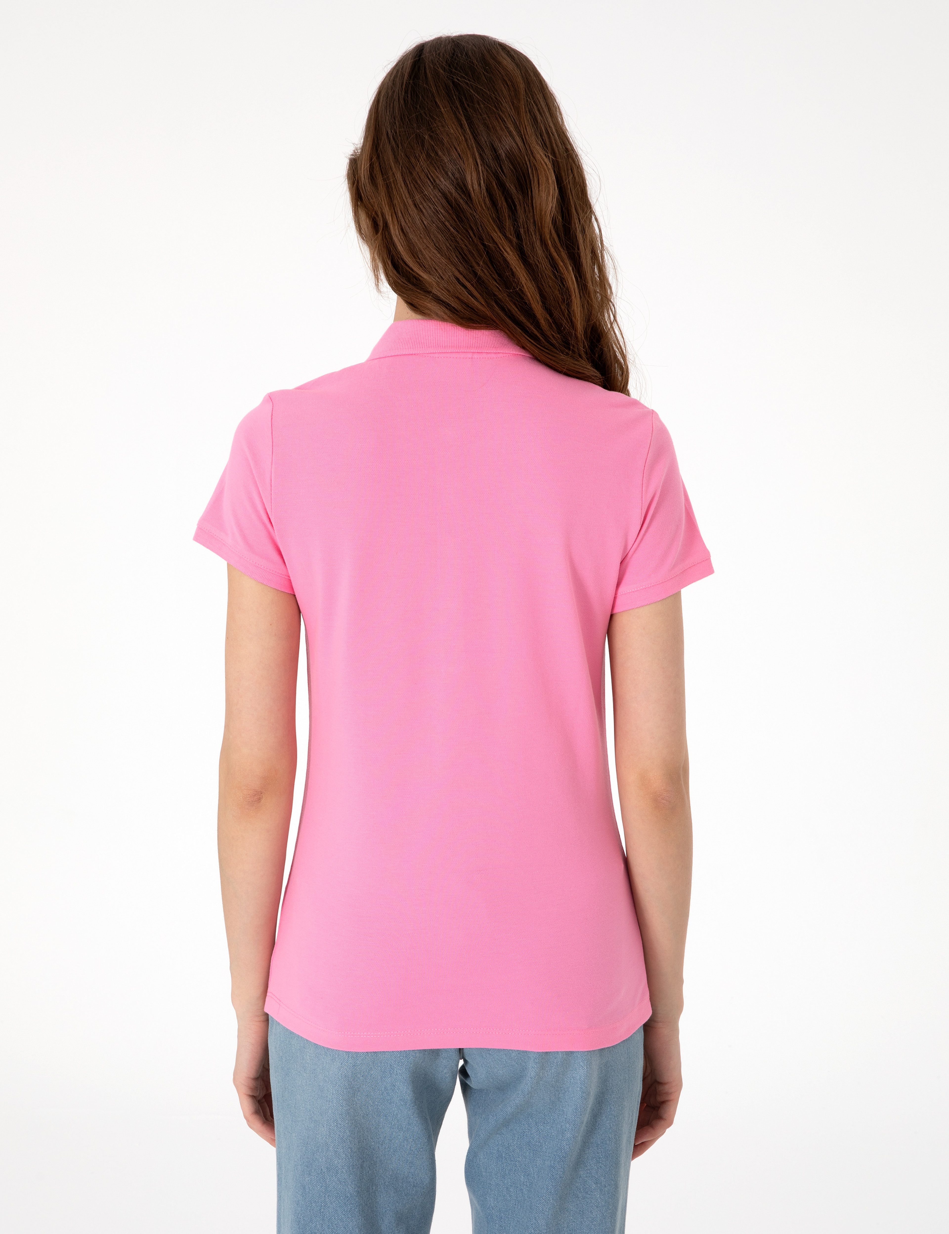 Pembe Slim Fit Pamuklu Polo Yaka Basic Tişört - Image 5