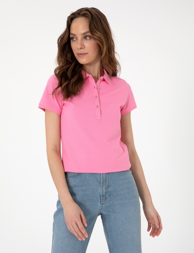 Pembe Slim Fit Pamuklu Polo Yaka Basic Tişört
