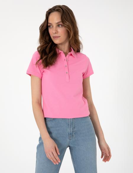 Pembe Regular Fit Pamuklu Polo Yaka Basic Tişört - 50305776055