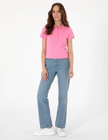 Pembe Slim Fit Pamuklu Polo Yaka Basic Tişört