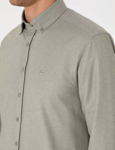 Haki Oxford Slim Fit Kolay Ütülenebilir Gömlek
