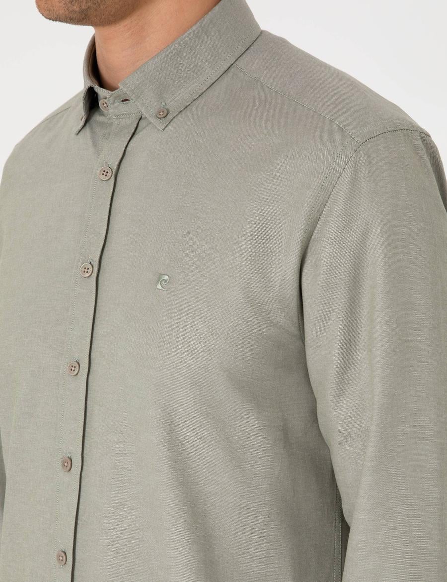 Haki Oxford Slim Fit Kolay Ütülenebilir Gömlek