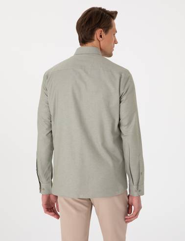 Haki Oxford Slim Fit Kolay Ütülenebilir Gömlek