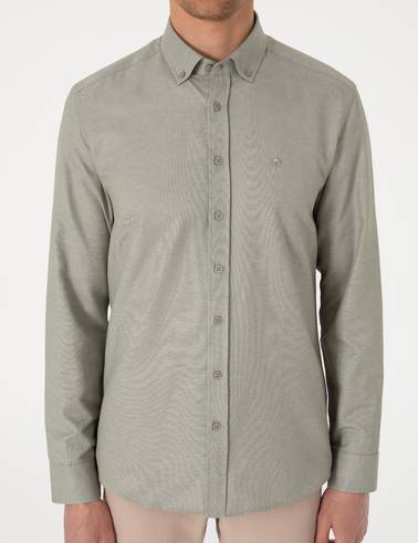Haki Oxford Slim Fit Kolay Ütülenebilir Gömlek