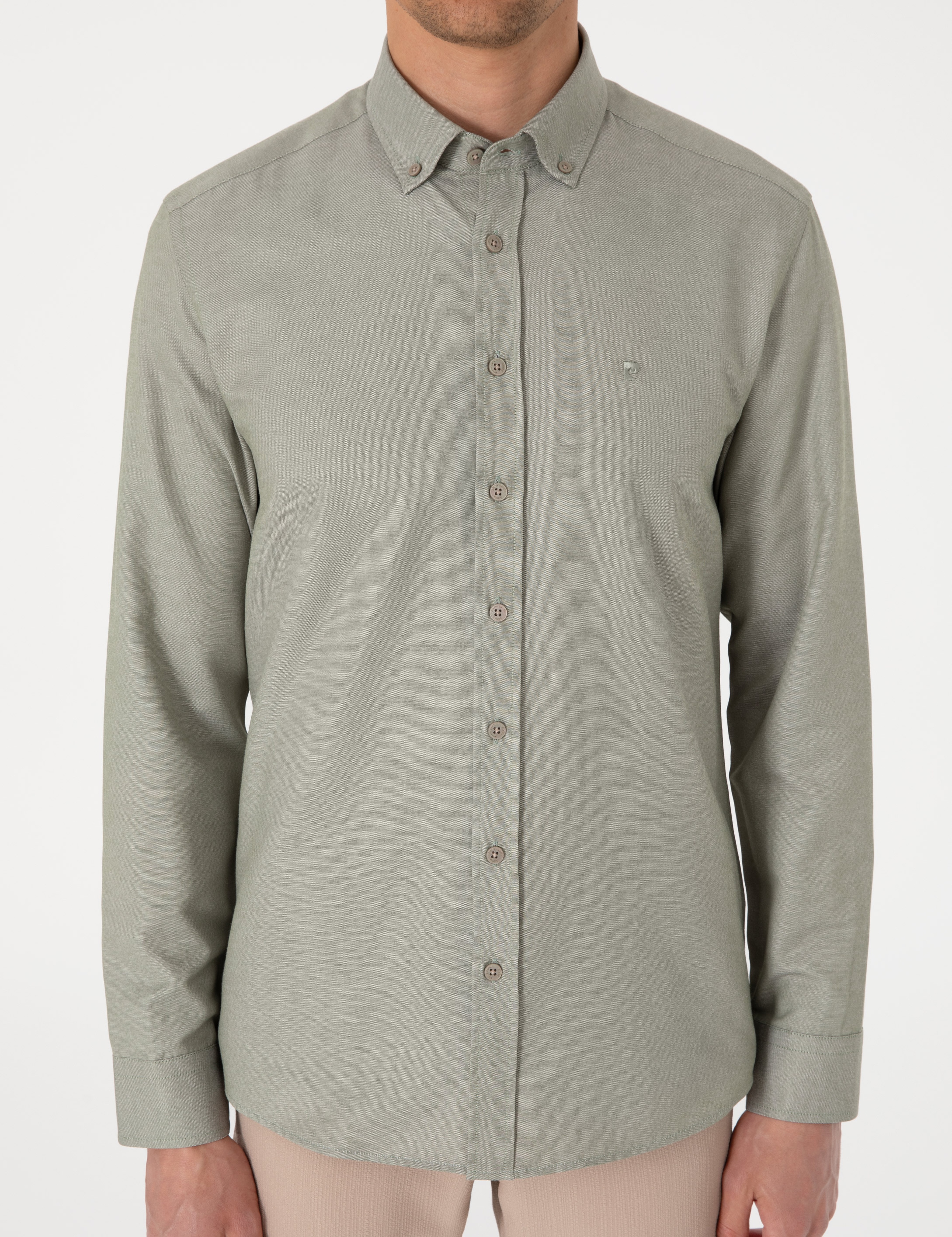 Haki Oxford Slim Fit Kolay Ütülenebilir Gömlek - Image 6