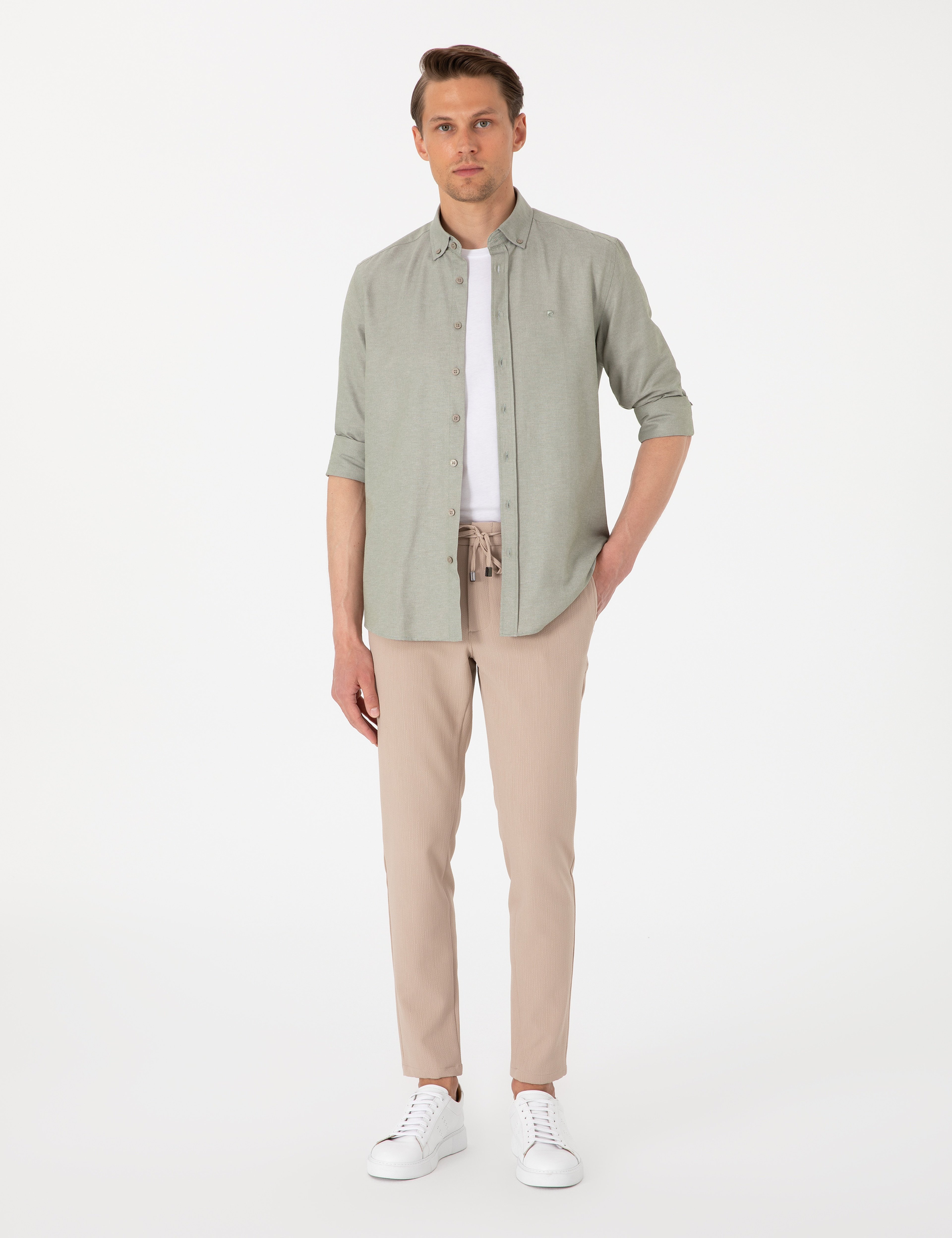 Haki Oxford Slim Fit Kolay Ütülenebilir Gömlek