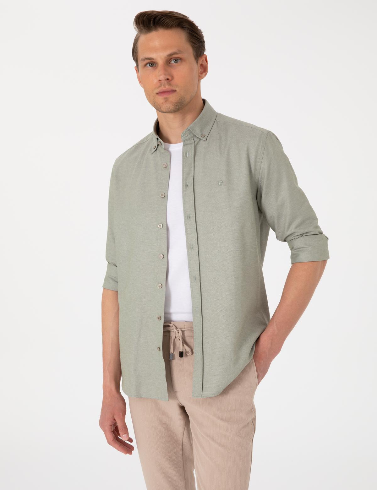 Haki Oxford Slim Fit Kolay Ütülenebilir Gömlek