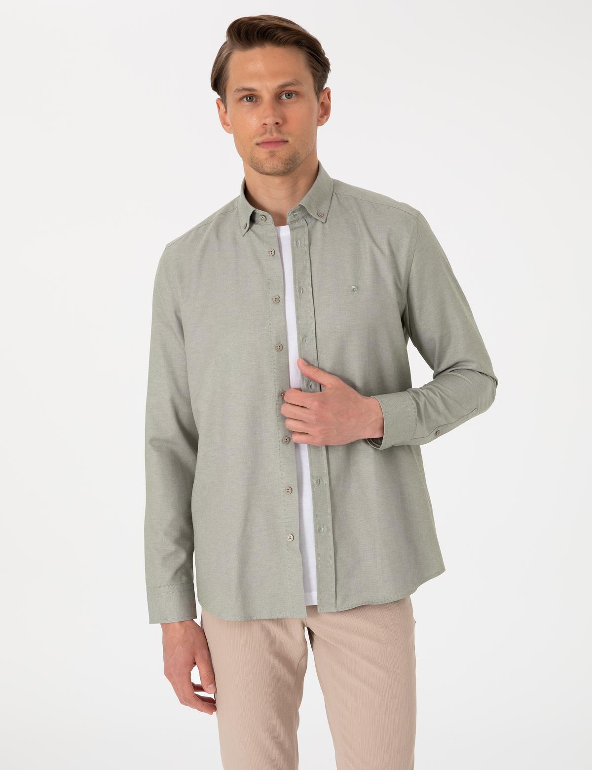 Haki Oxford Slim Fit Kolay Ütülenebilir Gömlek - 50306996061