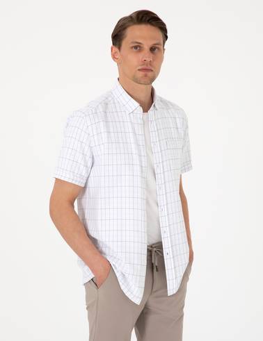 Beyaz Regular Fit Kısa Kollu Gömlek