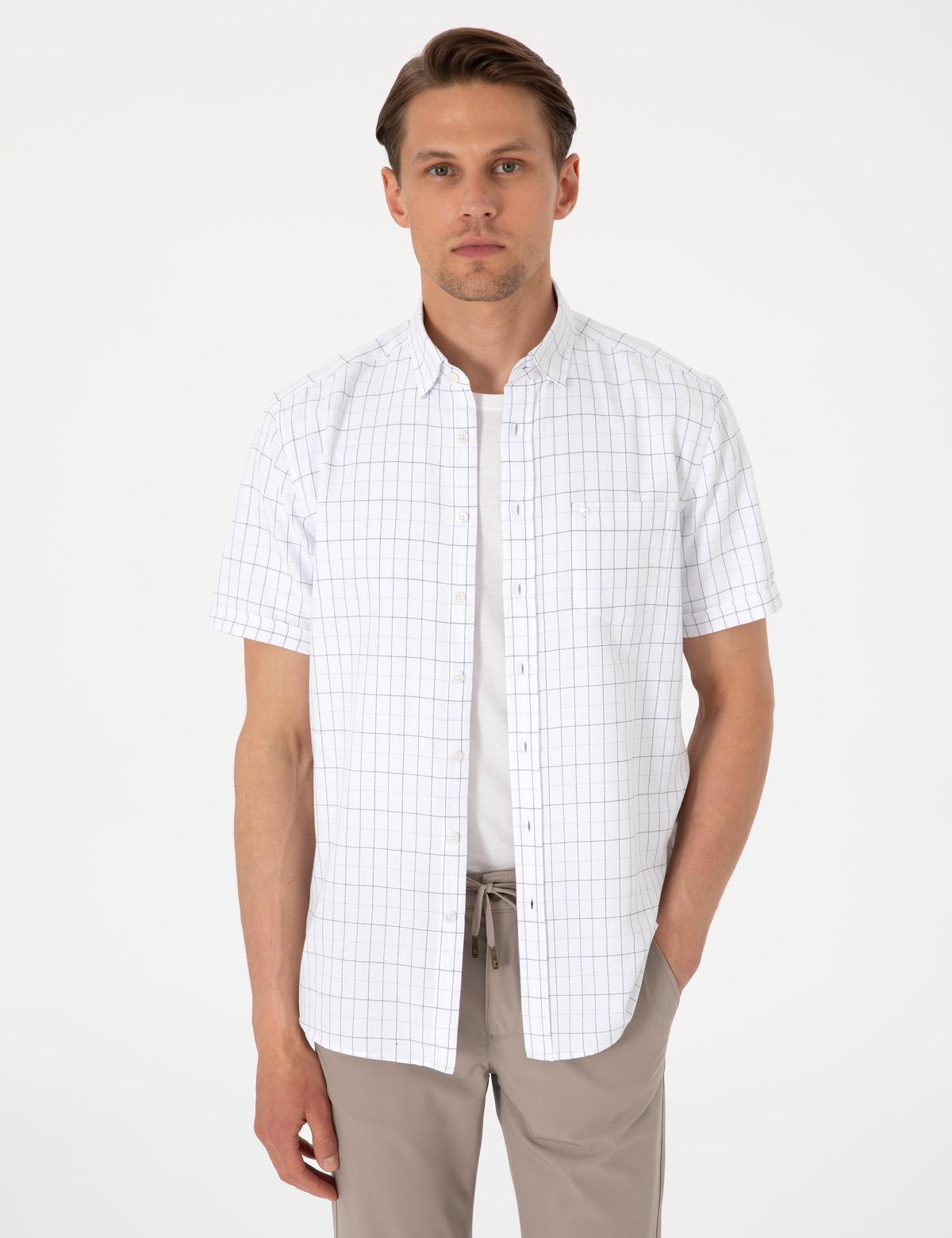 Beyaz Regular Fit Kısa Kollu Gömlek