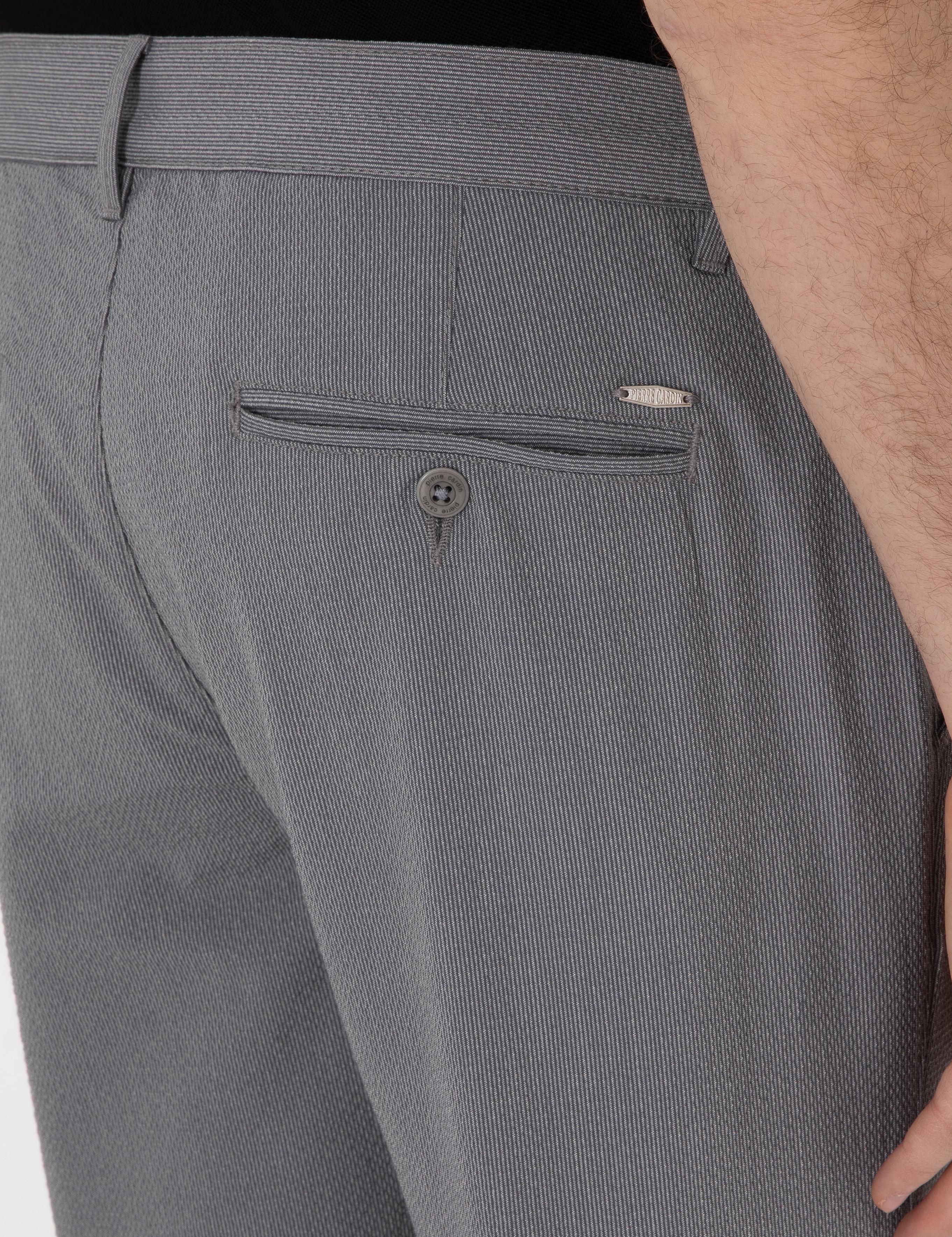 Gri Slim Fit Gofre Kanvas Pantolon
