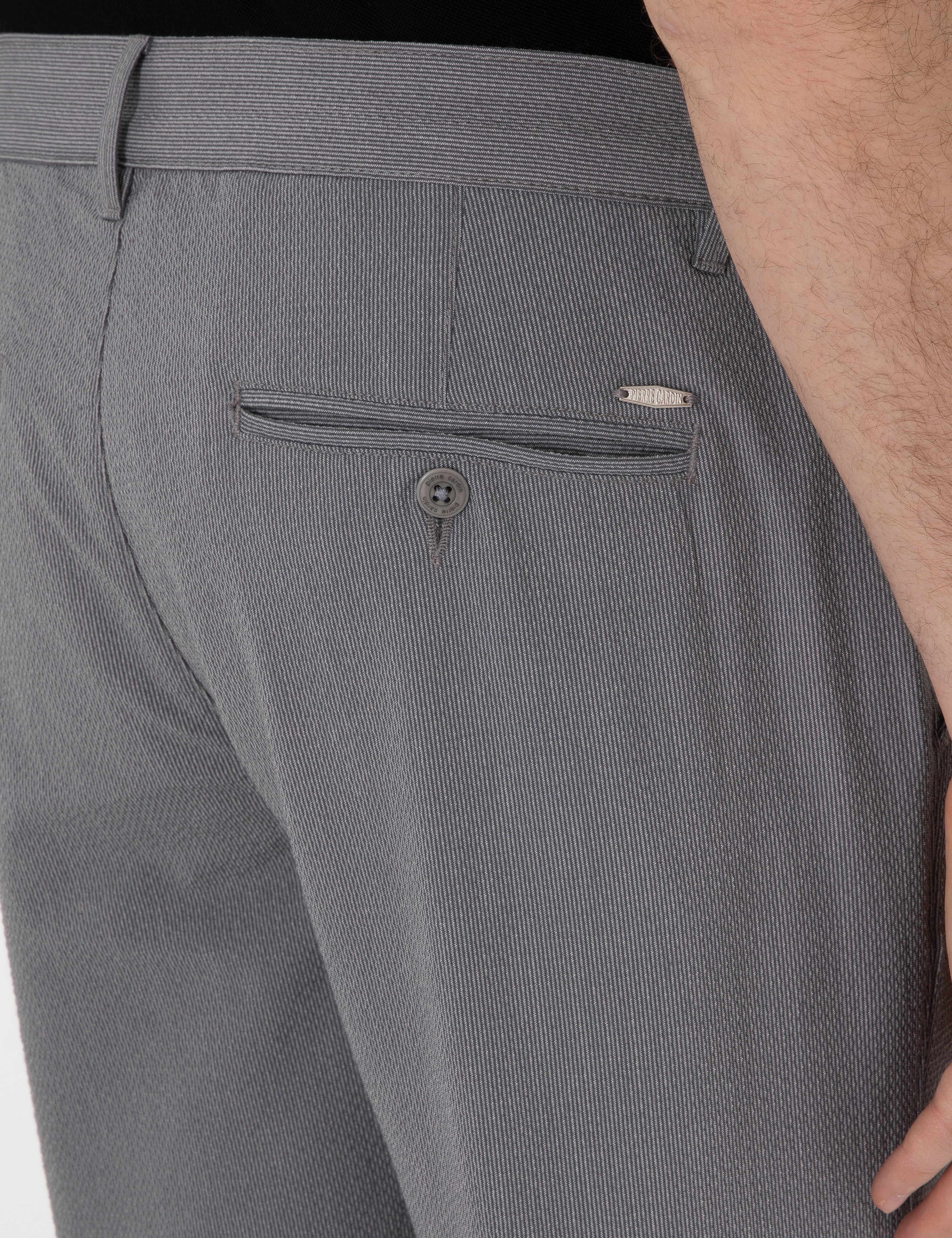 Gri Slim Fit Gofre Kanvas Pantolon - Image 6
