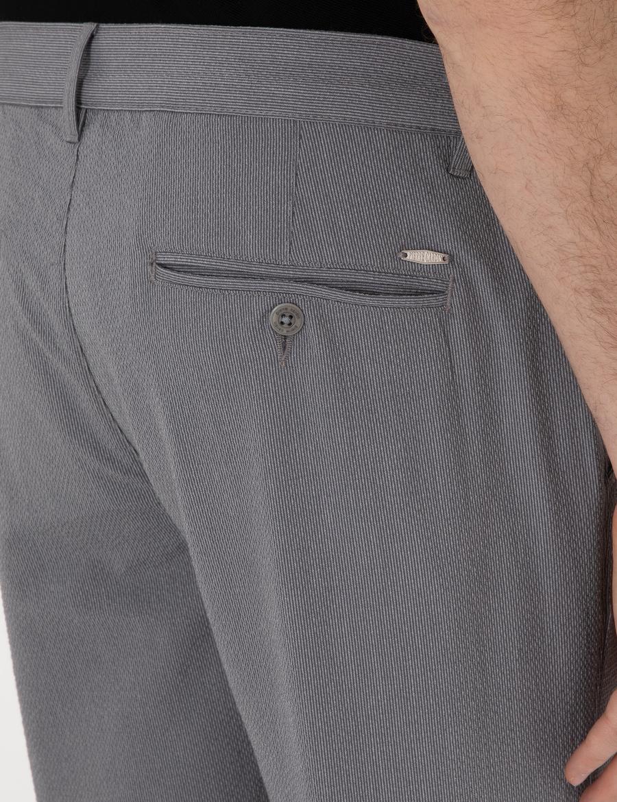 Gri Slim Fit Gofre Kanvas Pantolon