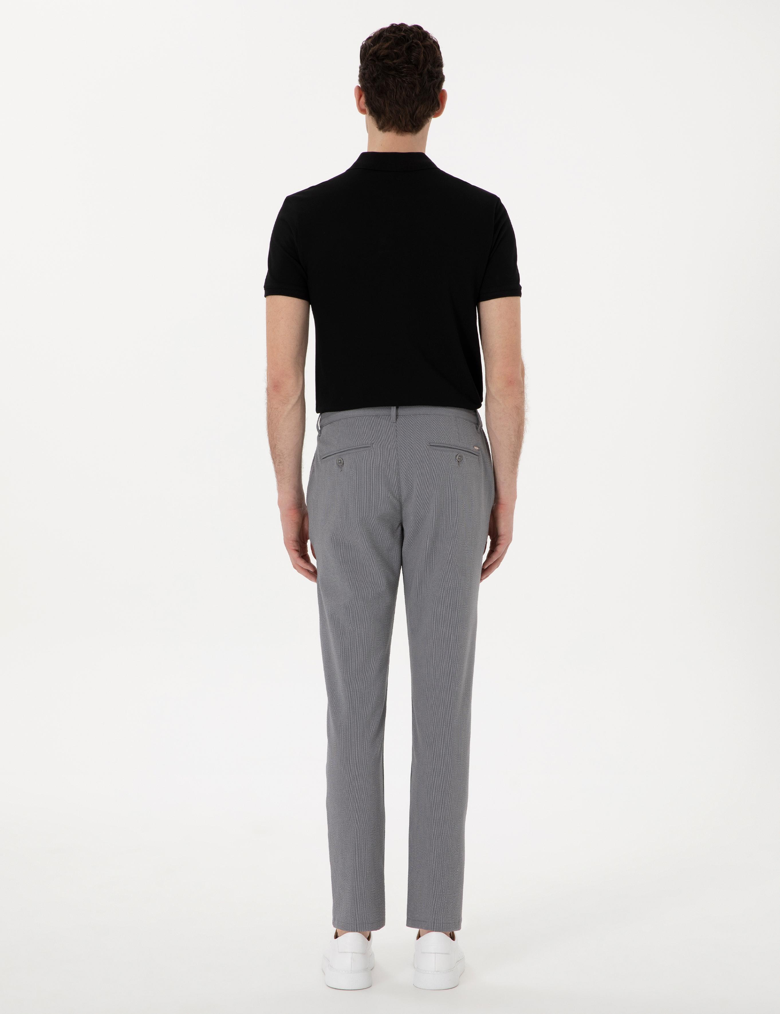 Gri Slim Fit Gofre Kanvas Pantolon