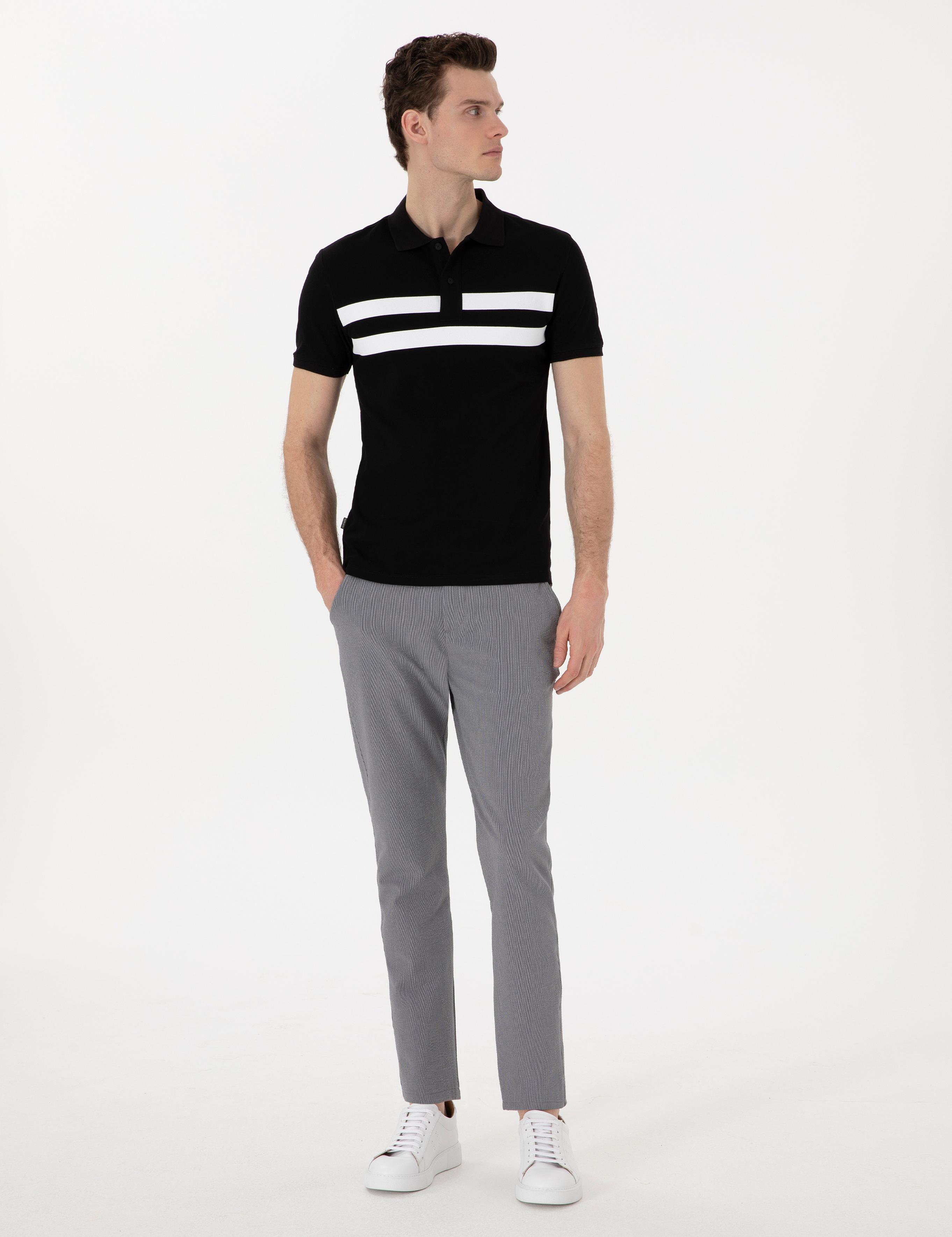 Gri Slim Fit Gofre Kanvas Pantolon