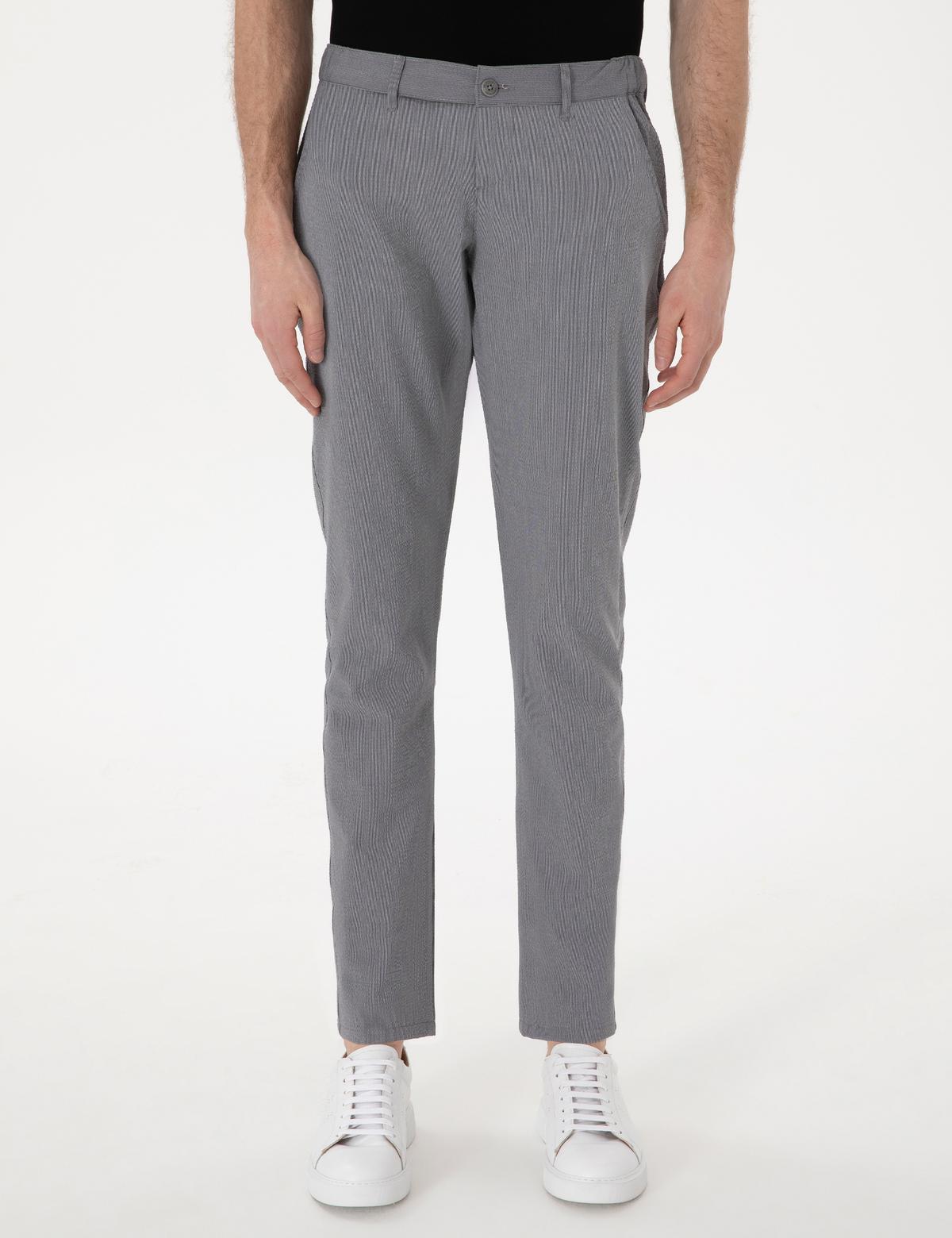 Gri Slim Fit Gofre Kanvas Pantolon - 50308099040