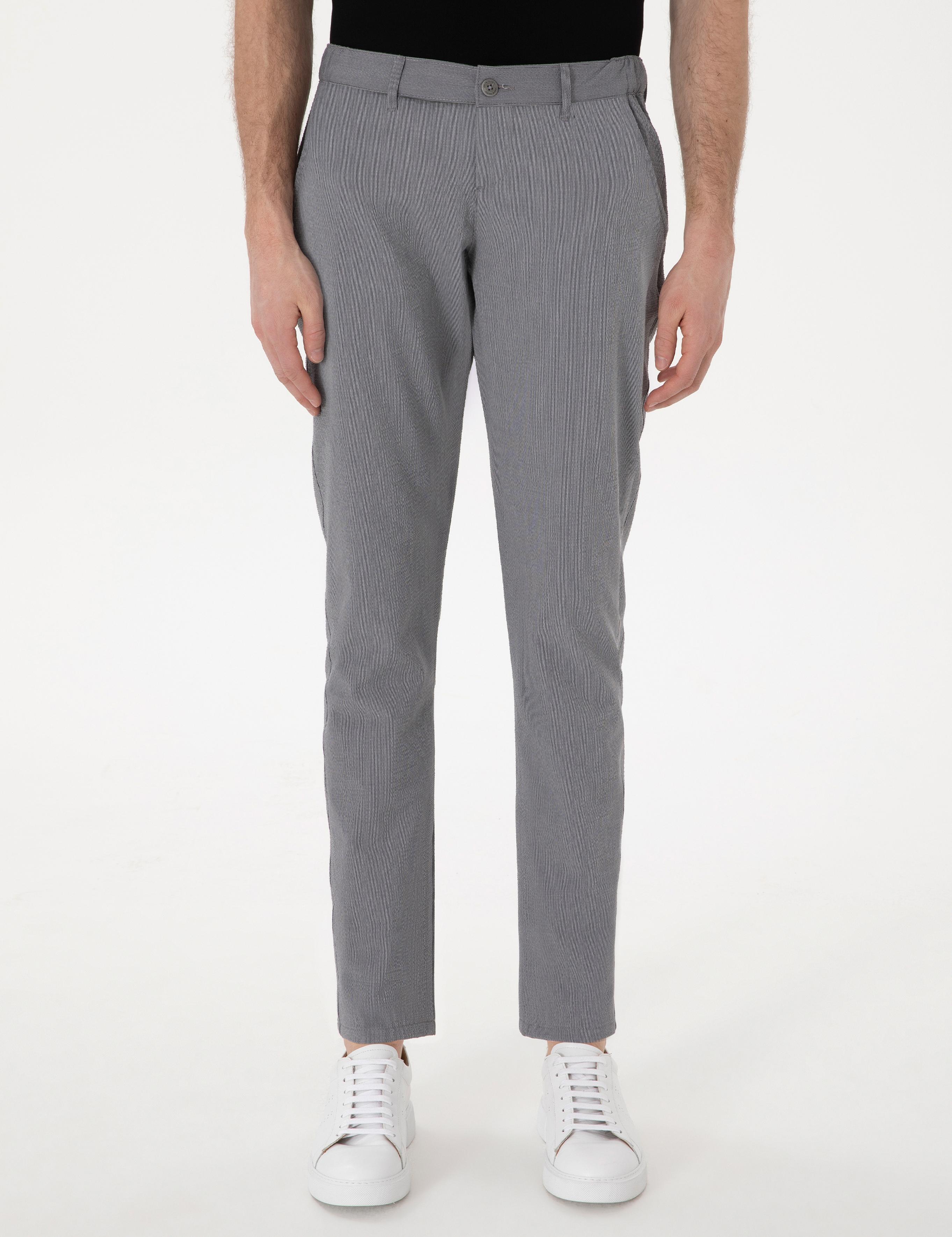 Gri Slim Fit Gofre Kanvas Pantolon