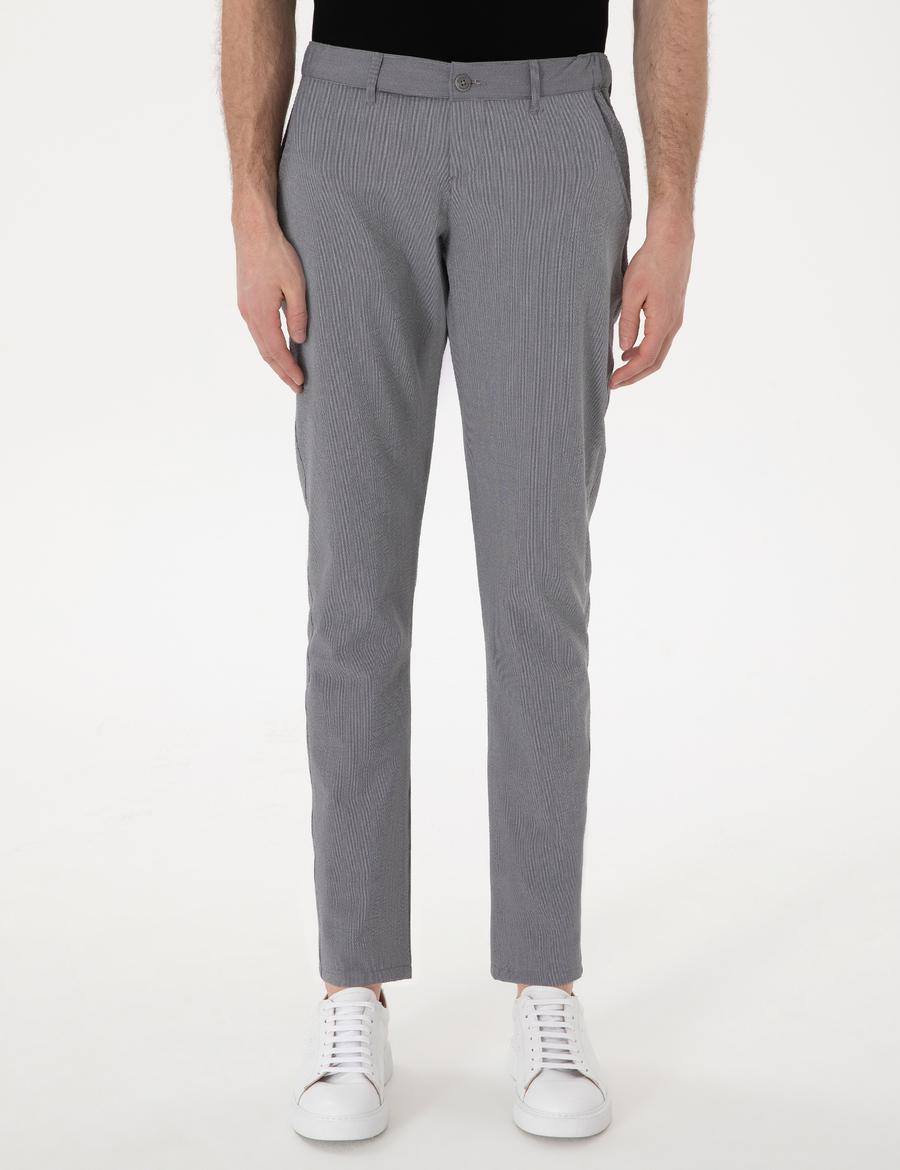 Gri Slim Fit Gofre Kanvas Pantolon