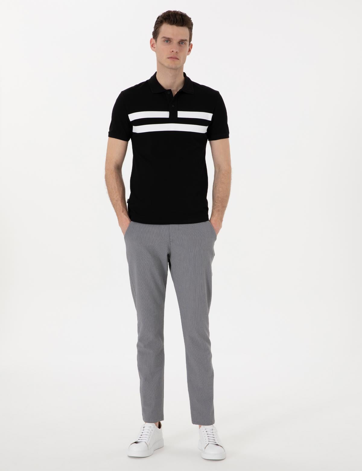 Gri Slim Fit Gofre Kanvas Pantolon