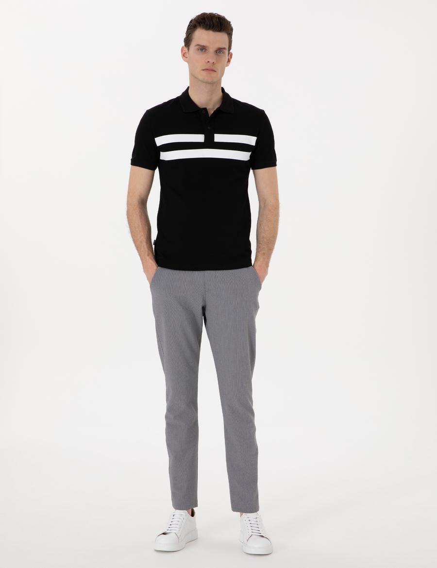 Gri Slim Fit Gofre Kanvas Pantolon