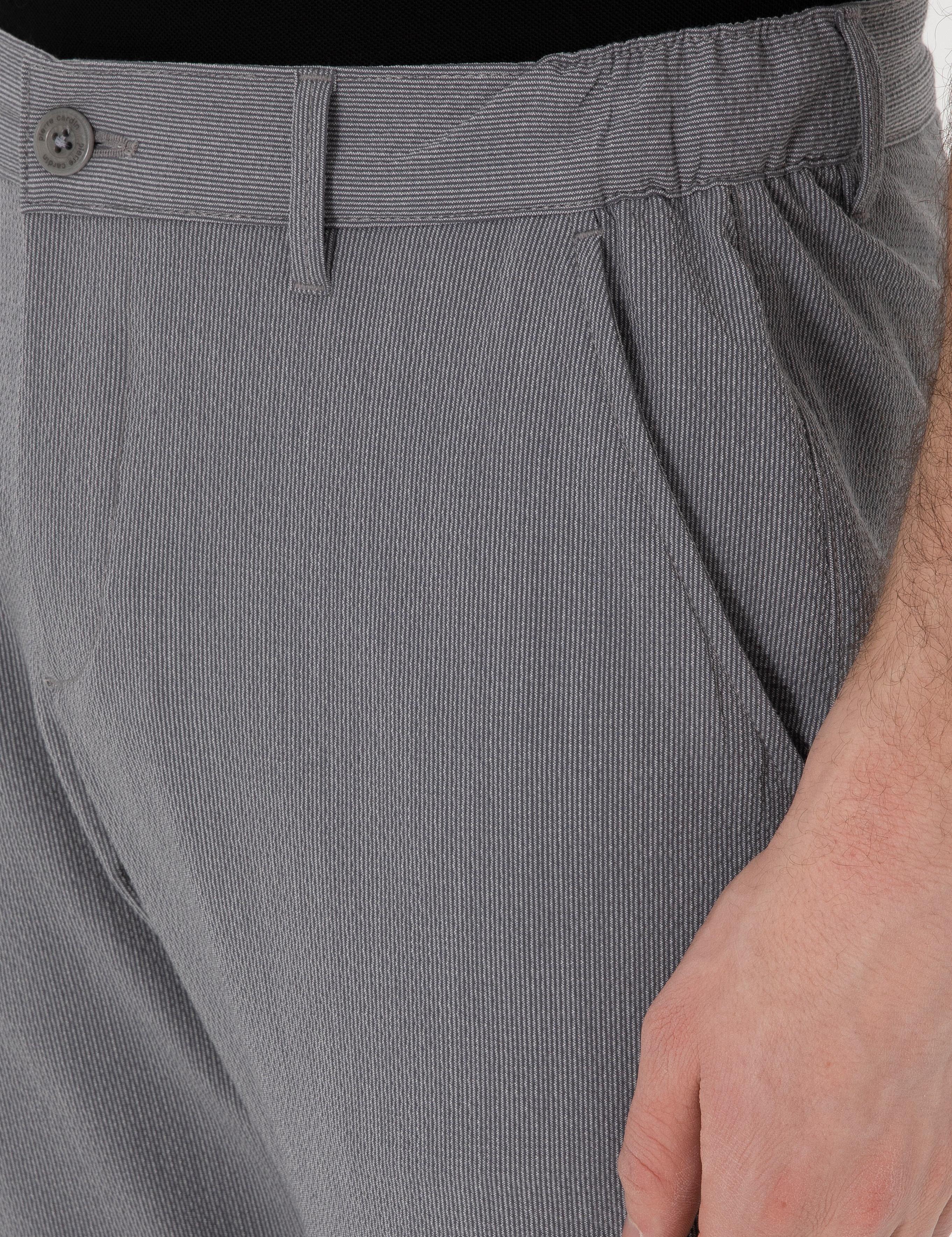 Gri Slim Fit Gofre Kanvas Pantolon