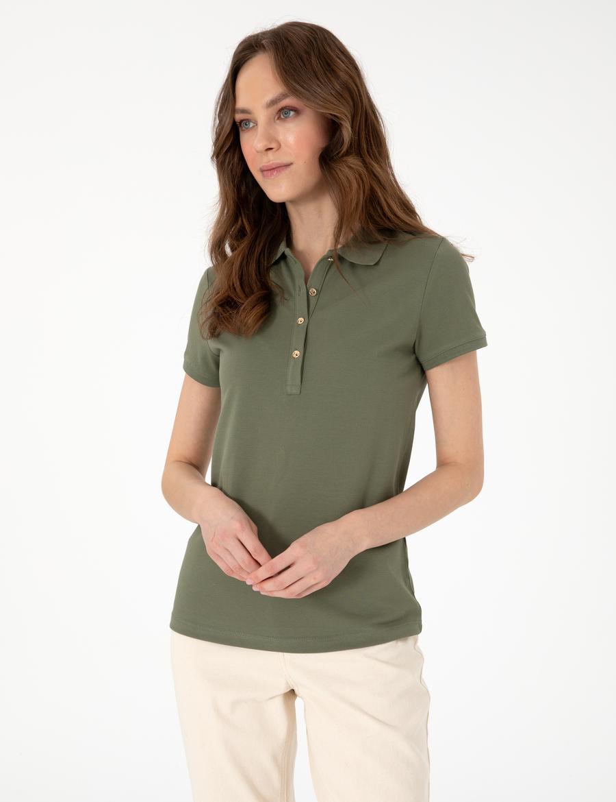 Haki Regular Fit Pamuklu Polo Yaka Basic Tişört