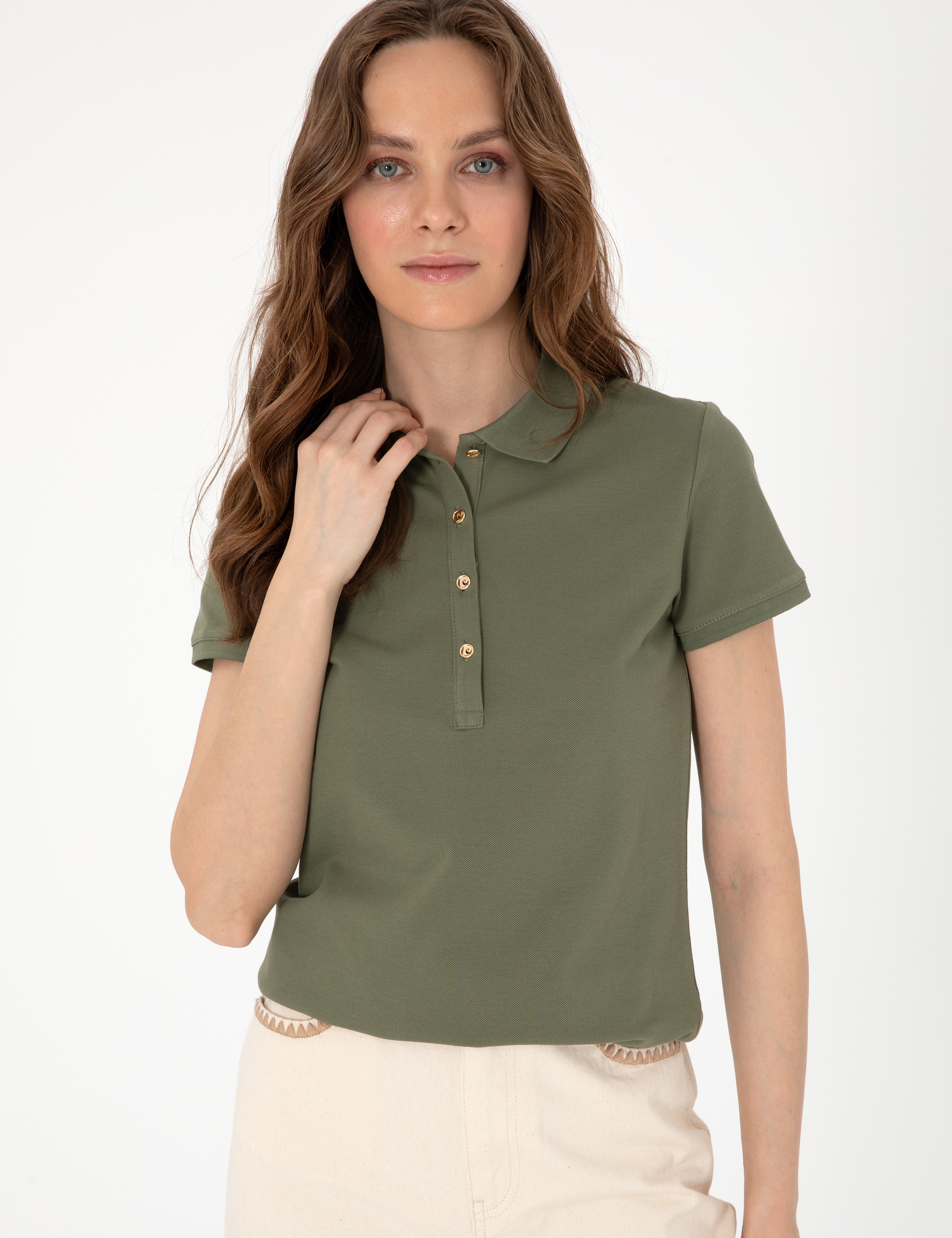 Haki Slim Fit Pamuklu Polo Yaka Basic Tişört - Image 3