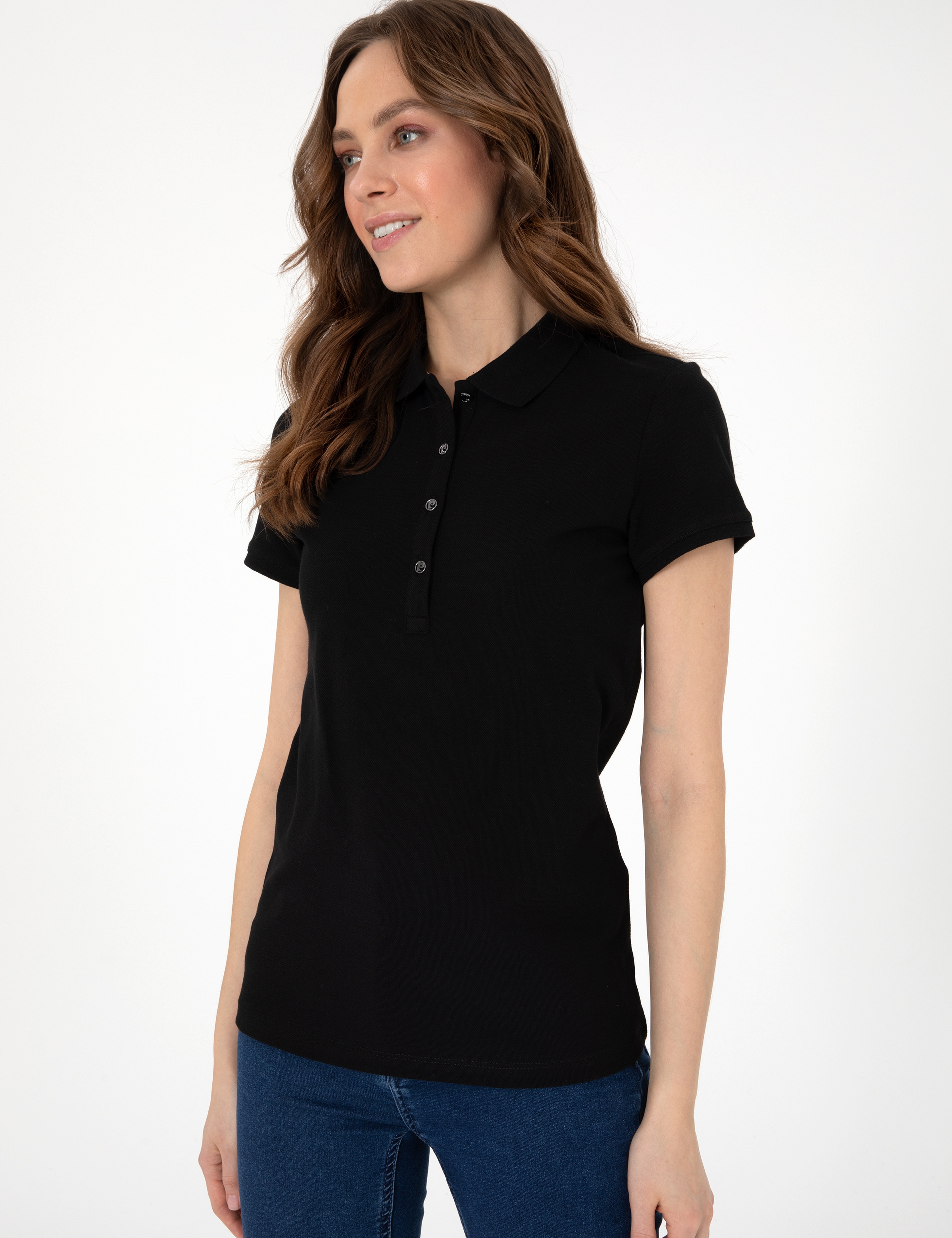 Siyah Slim Fit Pamuklu Polo Yaka Basic Tişört - Image 1