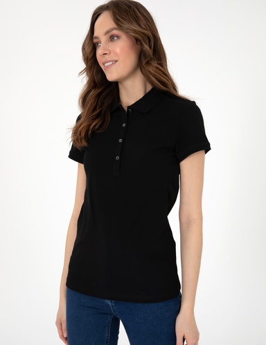Siyah Slim Fit Pamuklu Polo Yaka Basic Tişört