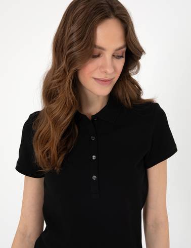 Siyah Slim Fit Pamuklu Polo Yaka Basic Tişört