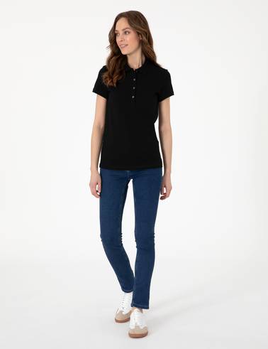 Siyah Slim Fit Pamuklu Polo Yaka Basic Tişört