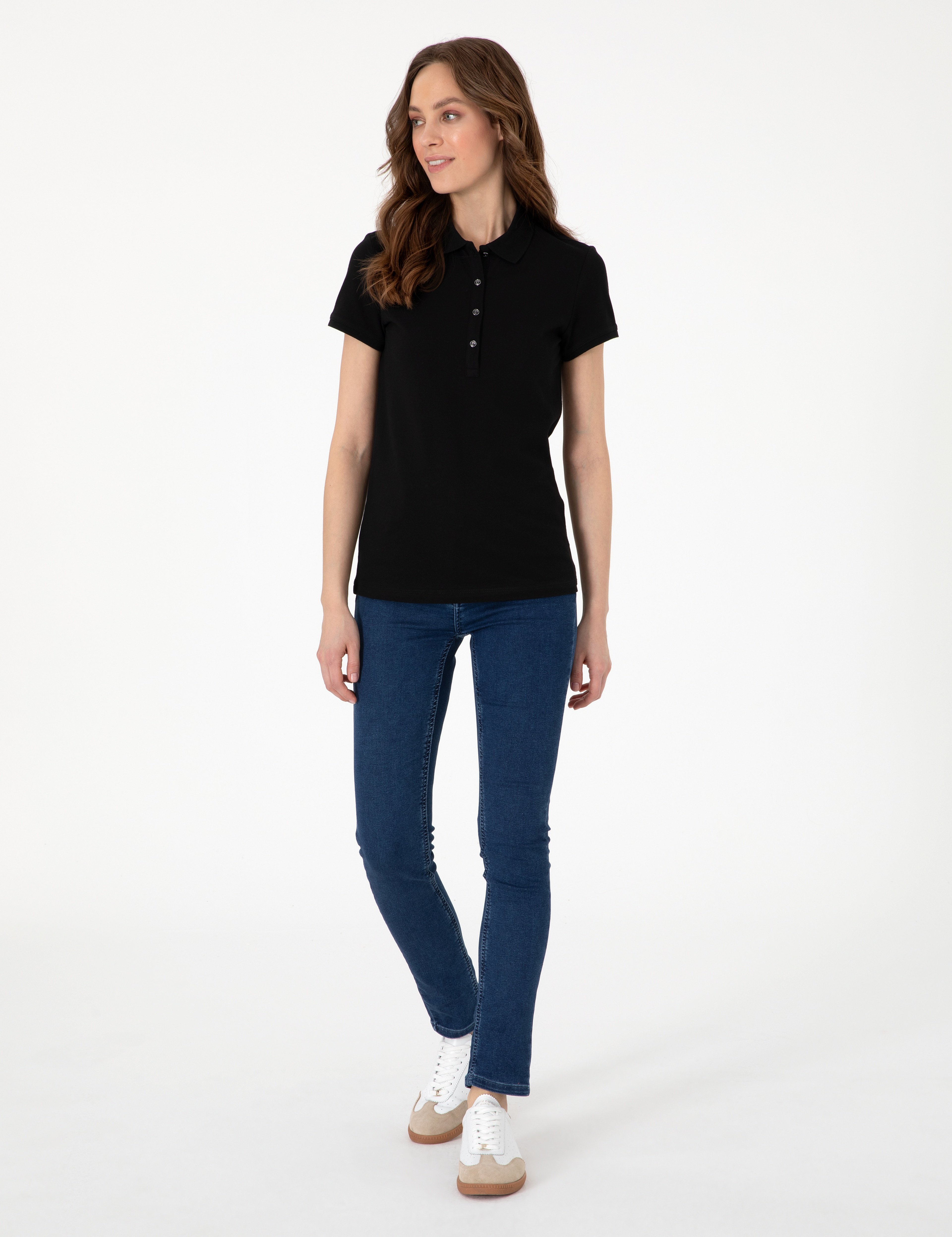 Siyah Slim Fit Pamuklu Polo Yaka Basic Tişört