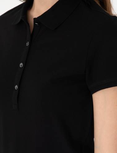 Siyah Slim Fit Pamuklu Polo Yaka Basic Tişört