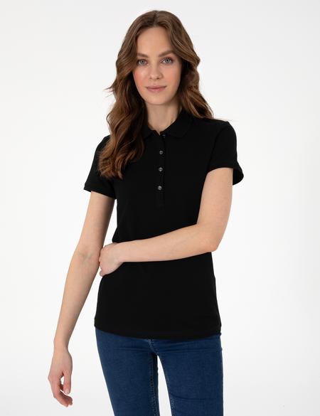 Siyah Regular Fit Pamuklu Polo Yaka Basic Tişört - 50305776008
